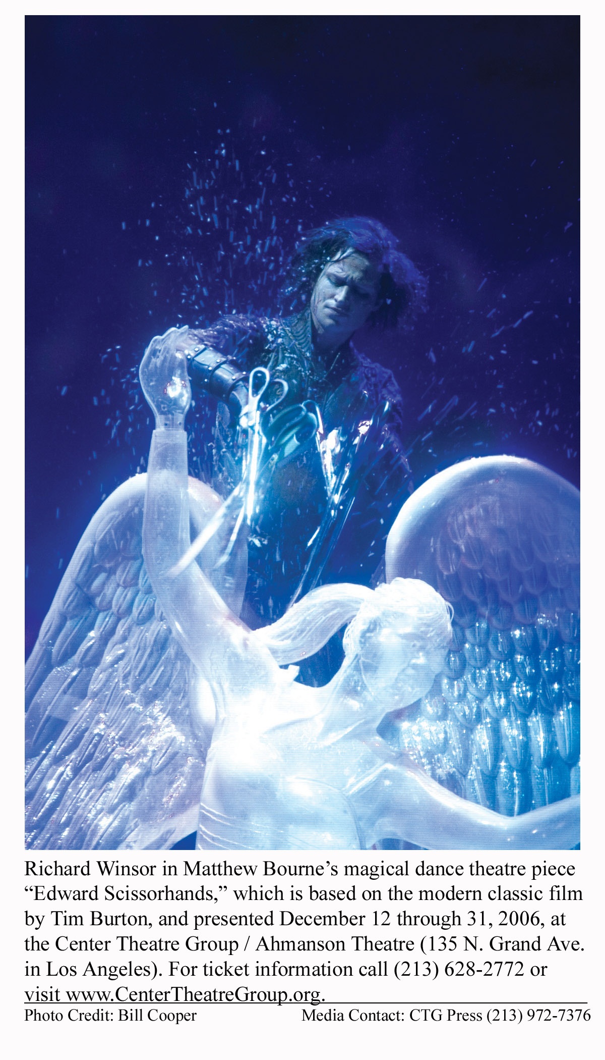Richard Winsor plays Edward Scissorhands in Matthew Bourne's production, which runs through December 31 at the Ahmanson Theatre. Photo by Bill Cooper.